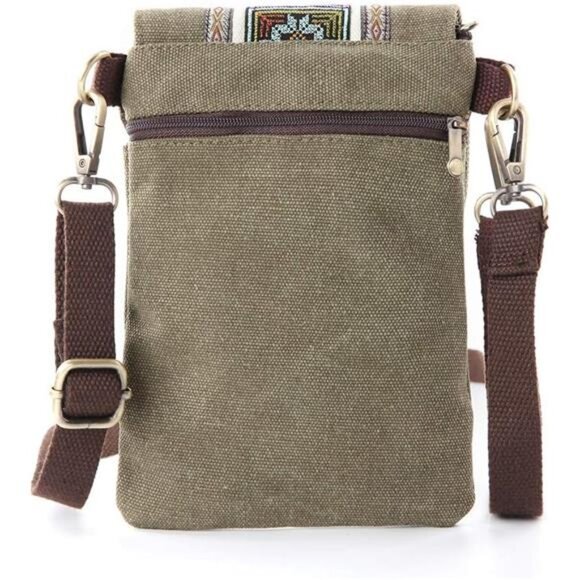 Vintage Embroidered Canvas Small Flip Crossbody Bag Cell Phone Pouch for Women - Picture 2 of 7